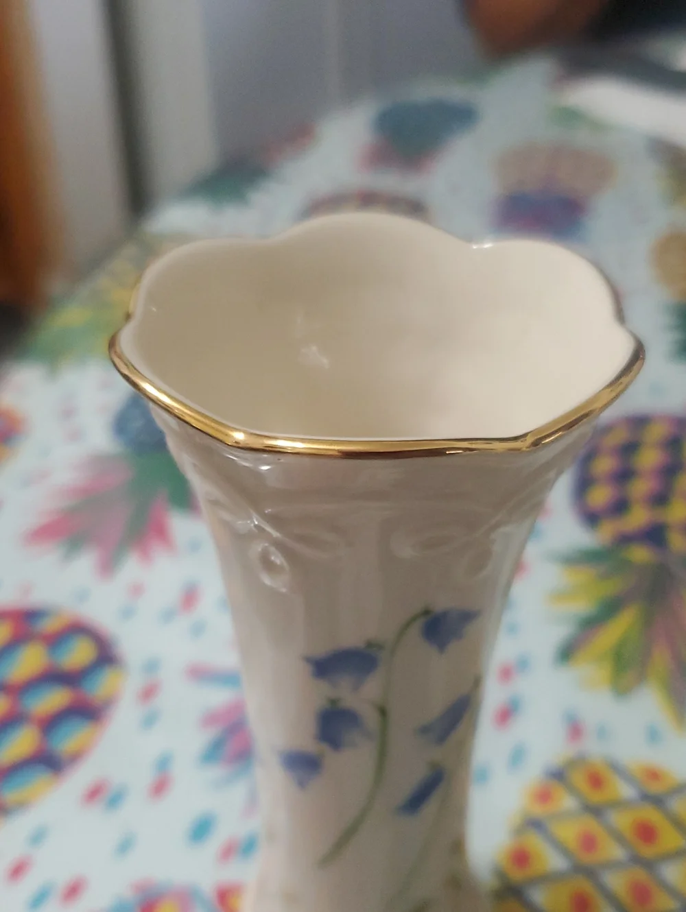 Lenox Elegant White Ceramic Bud Vase with Blue Floral Motif